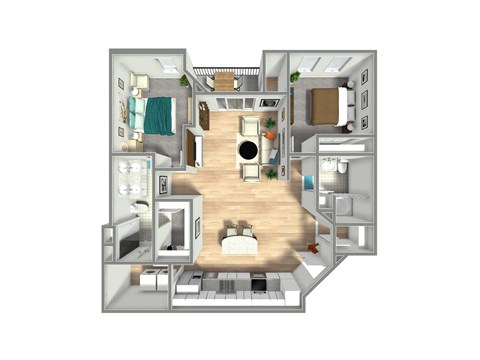 Floor plan for 2 beds, 2 baths, 1200 sqft